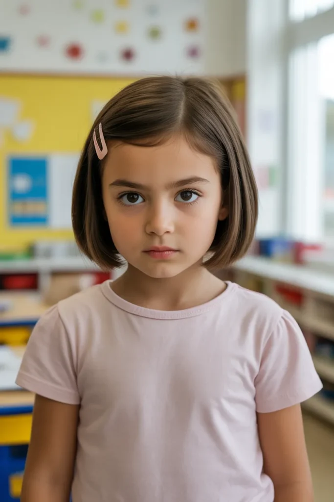 20 School Hairstyles for Girls: Cute, Easy & Practical Ideas for Every School Day 17 young girl with a neat short bob haircut HxJiIMiTSN 01DnxB3 ipQ D0ncGLAkRciG6TK5GTLbww