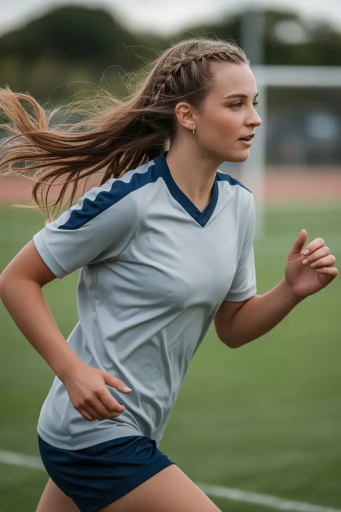 young woman soccer player with long hair ZH5dwluJRwefpFvQvBTrYg D9KacuP0RJ6TerrKgw3yKg